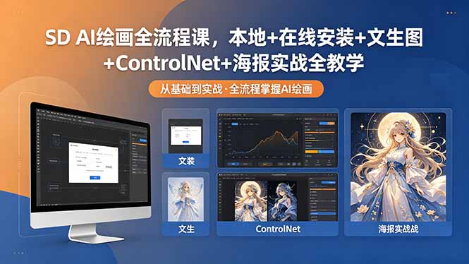 SD AI绘画全流程课，本地+在线安装+文生图+ControlNet+海报实战全教学-聚合项目网