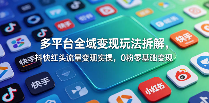 多平台全域变现玩法拆解，抖快红头流量变现实操，0粉零基础变现-聚合项目网