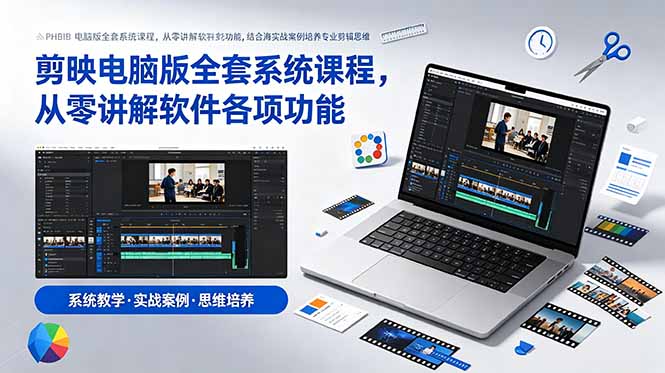 剪映电脑版全套系统课程，从零讲解软件各项功能，结合海量实战案例培养专业剪辑思维-聚合项目网