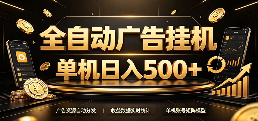 全自动广告挂机，每天24小时不停的去看广告获取收益，单机500＋-聚合项目网