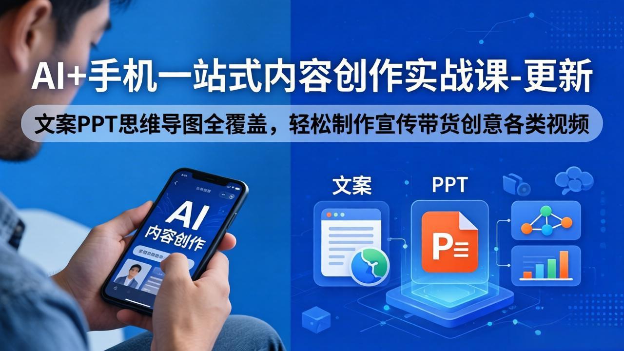 AI+手机一站式内容创作实战课-更新，文案PPT思维导图全覆盖，轻松制作宣传带货创意各类视频-聚合项目网