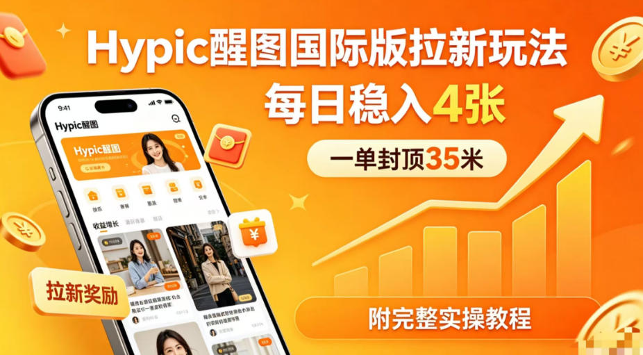 一单封顶35米，实测Hypic醒图国际版拉新玩法，每日稳入4张(附完整实操教程)-聚合项目网