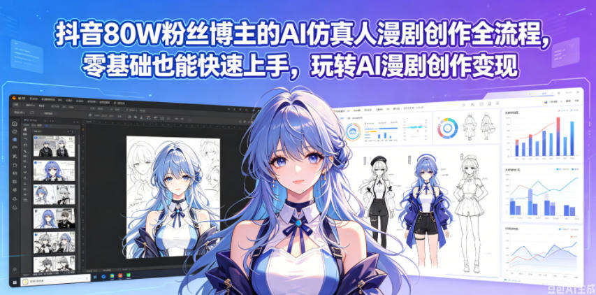 抖音80W粉丝博主的AI仿真人漫剧创作全流程，零基础也能快速上手，玩转AI漫剧创作变现-聚合项目网
