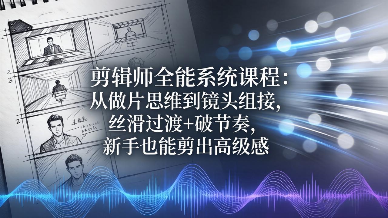 剪辑师全能系统课程：从做片思维到镜头组接，丝滑过渡+破节奏，新手也能剪出高级感-聚合项目网