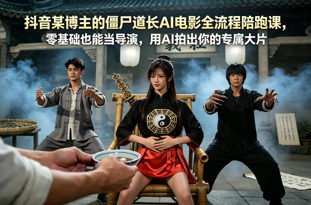 抖音某博主的僵尸道长AI电影全流程陪跑课，零基础也能当导演，用AI拍出你的专属大片-聚合项目网