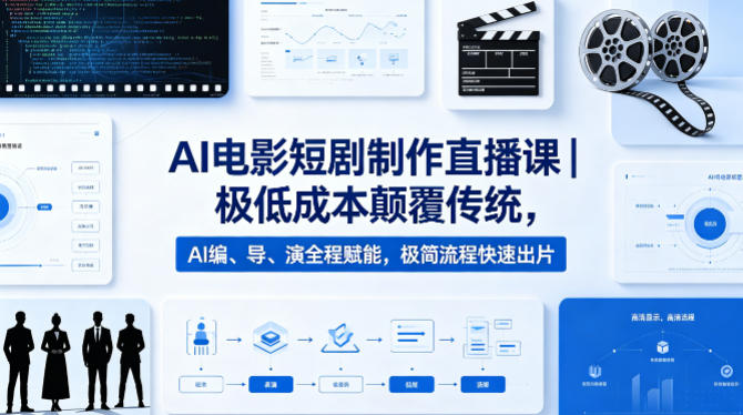 AI电影短剧制作直播课｜极低成本颠覆传统，AI编、导、演全程赋能，极简流程快速出片-聚合项目网