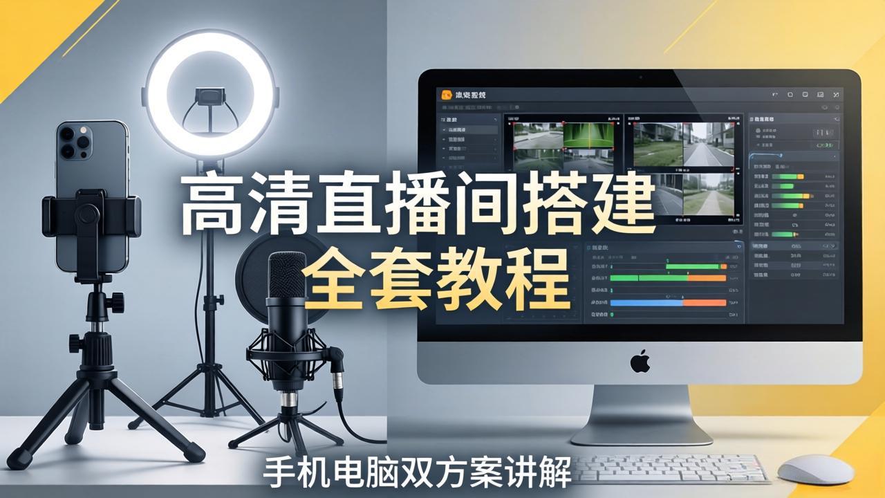 高清直播间搭建全套教程，手机电脑双方案讲解，设备选型调试多机位实操教学-聚合项目网