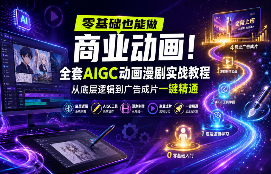 零基础也能做商业动画！全套AIGC动画漫剧实战教程，从底层逻辑到广告成片一键精通(更新0715)-聚合项目网