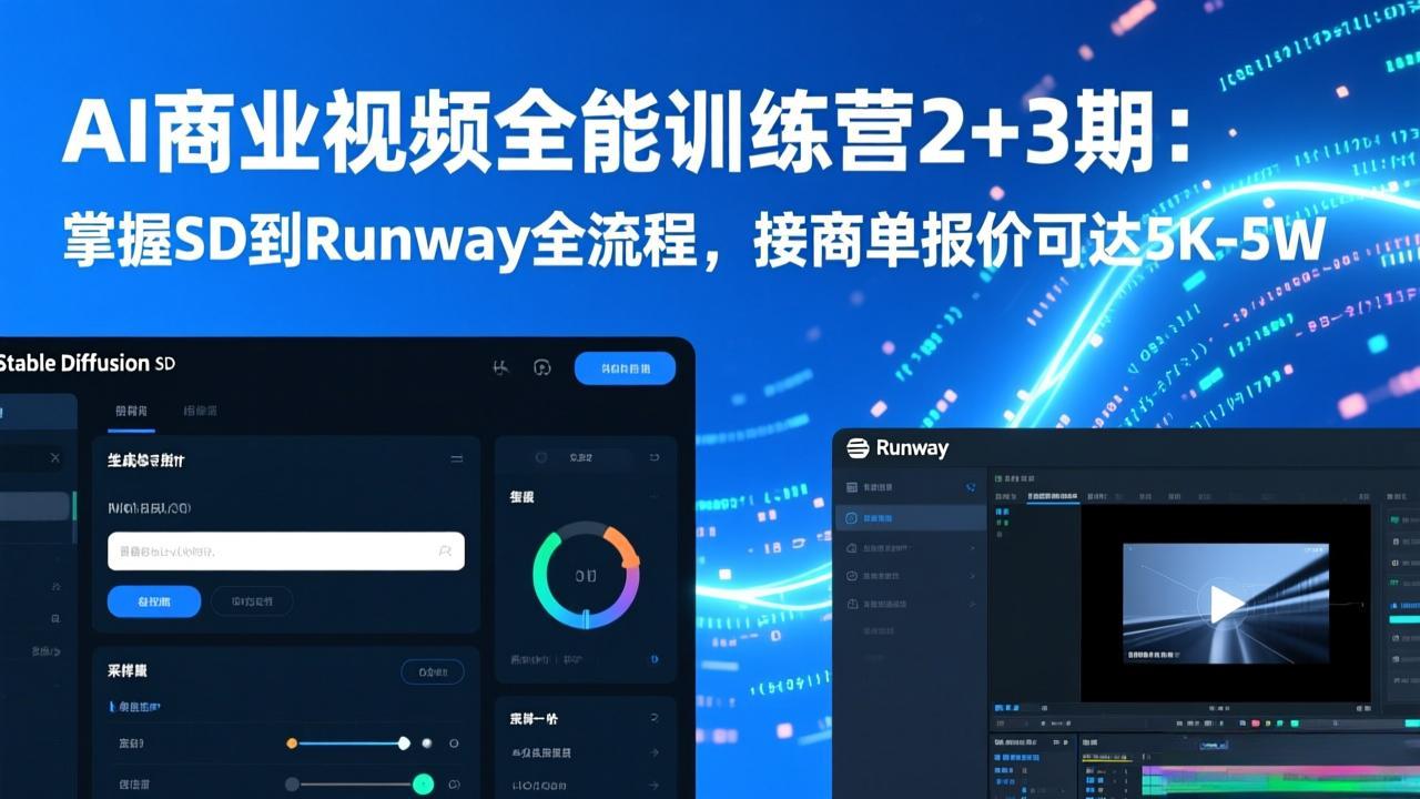 AI商业视频全能训练营2+3期：掌握SD到Runway全流程，接商单报价可达5K-5W-聚合项目网