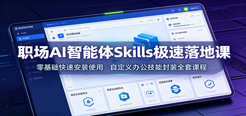 职场AI智能体Skills极速落地课：零基础快速安装使用，自定义办公技能封装全套课程-聚合项目网