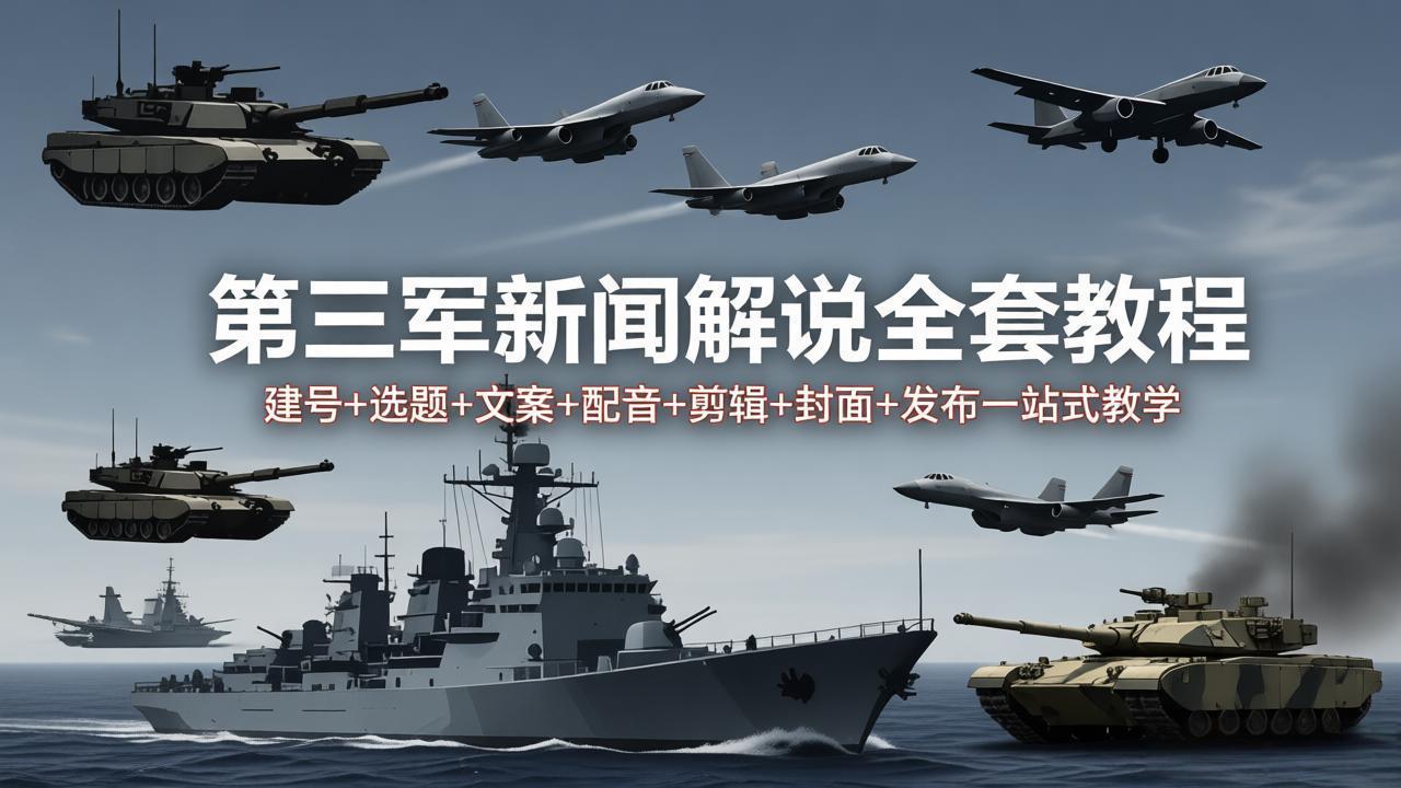 第三军迷新闻解说全套教程：建号+选题+文案+配音+剪辑+封面+发布一站式教学-聚合项目网