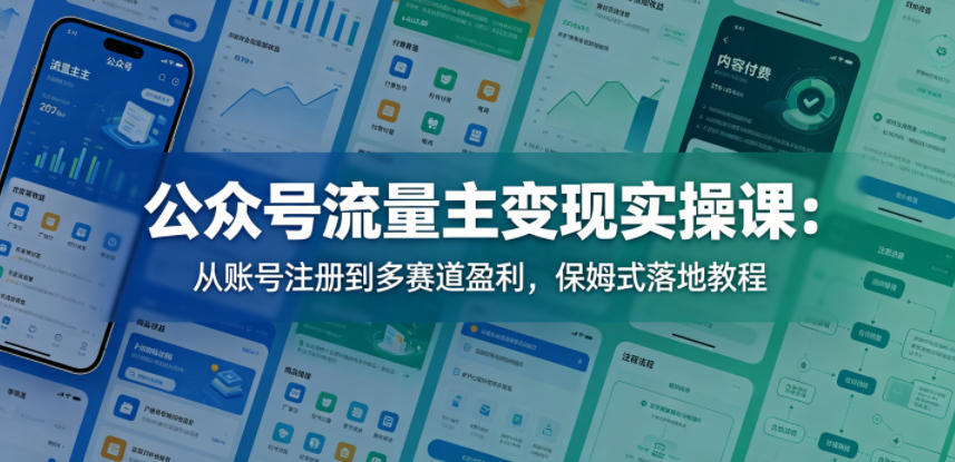 公众号流量主变现实操课：从账号注册到多赛道盈利，保姆式落地教程-聚合项目网