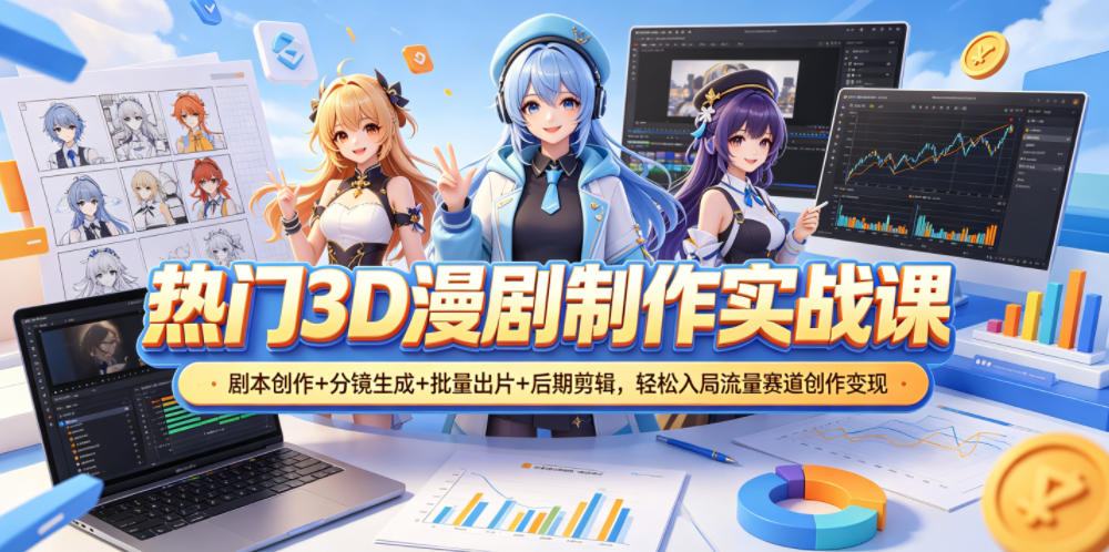热门3D漫剧制作实战课，剧本创作+分镜生成+批量出片+后期剪辑，轻松入局流量赛道创作变现-聚合项目网