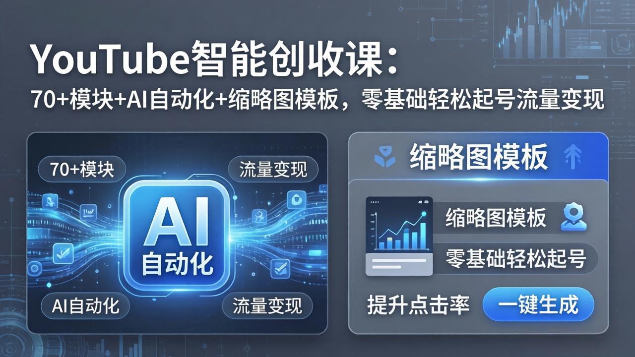 YouTube智能创收课：70+模块+AI自动化+缩略图模板，零基础轻松起号流量变现-聚合项目网