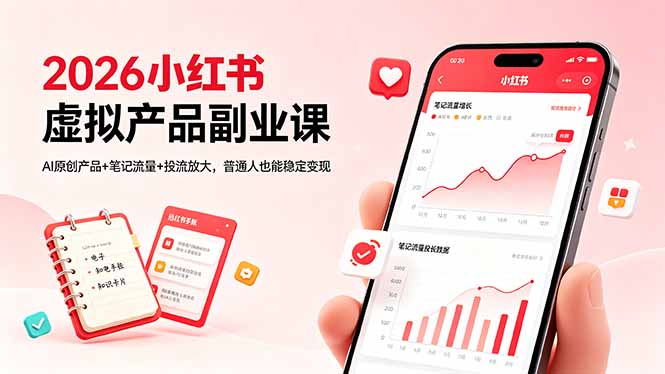 2026小红书虚拟产品副业课，AI原创产品+笔记流量+投流放大，普通人也能稳定变现-聚合项目网