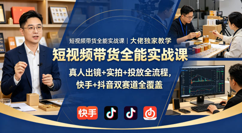 短视频带货全能实战课｜大佬独家教学，真人出镜+实拍+投放全流程，快手+抖音双赛道全覆盖-聚合项目网