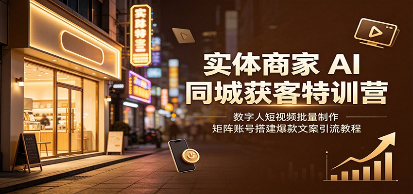 实体商家AI同城获客特训营:数字人短视频批量制作,矩阵账号搭建爆款文案引流教程-聚合项目网