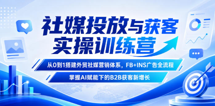 社媒投放与获客实操训练营，从0到1搭建外贸社媒营销体系，FB+INS广告全流程，掌握AI赋能下的B2B获客新增长-聚合项目网