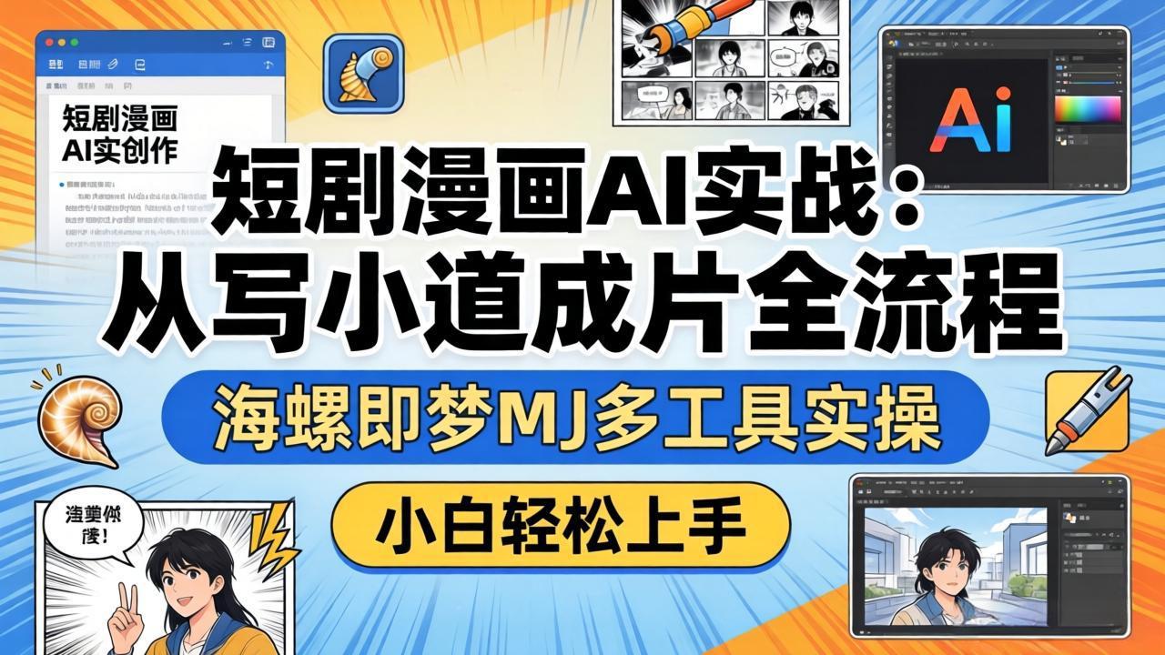 短剧漫画AI实战：从写小说到成片全流程，海螺即梦MJ多工具实操，小白轻松上手-聚合项目网