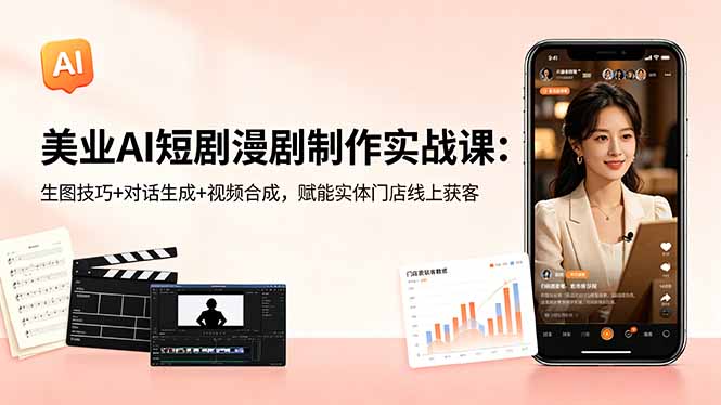 美业AI短剧漫剧制作实战课：生图技巧+对话生成+视频合成，赋能实体门店线上获客-聚合项目网