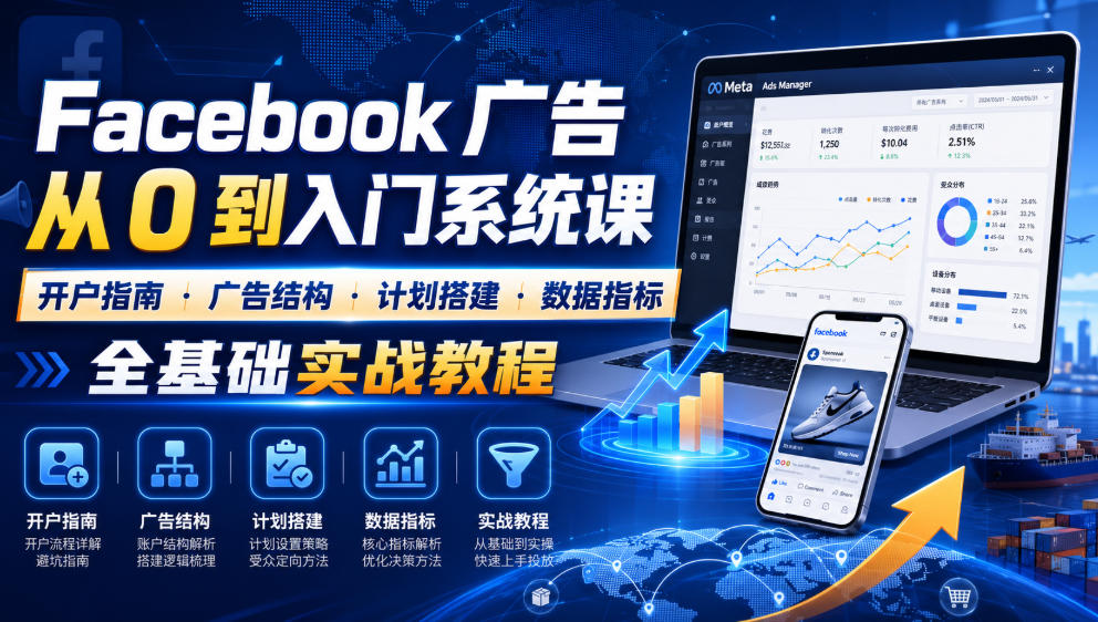 Facebook广告新手从0到入门系统课｜开户指南・广告结构・计划搭建・数据指标全基础实战教程-聚合项目网