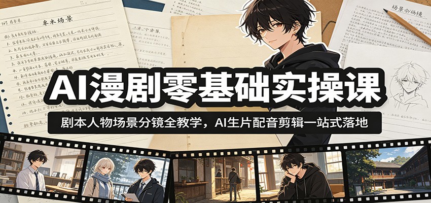 AI漫剧零基础实操课：剧本人物场景分镜全教学，AI生片配音剪辑一站式落地-聚合项目网