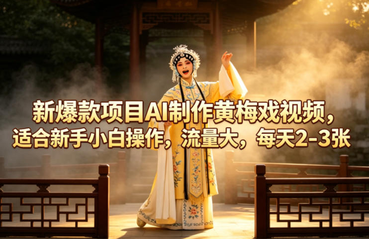 新爆款项目AI制作黄梅戏视频，适合新手小白操作，流量大，每天2-3张-聚合项目网