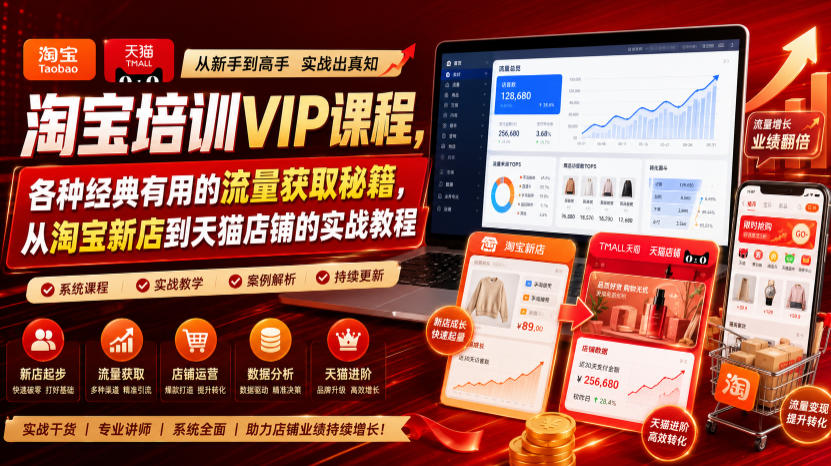 淘宝培训VIP课程，各种经典有用的流量获取秘籍，从淘宝新店到天猫店铺的实战教程(更新7月)-聚合项目网