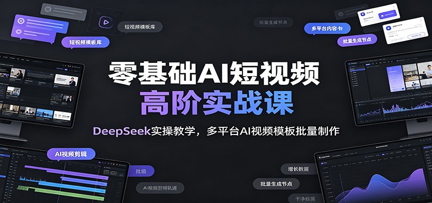 零基础AI短视频高阶实战课：DeepSeek实操教学，多平台AI视频模板批量制作-聚合项目网