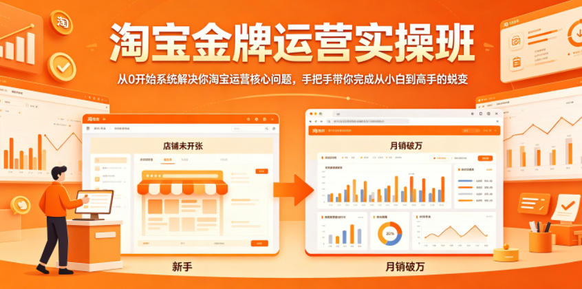 淘宝金牌运营实操班，从0开始系统解决你淘宝运营核心问题，手把手带你完成从小白到高手的蜕变-聚合项目网