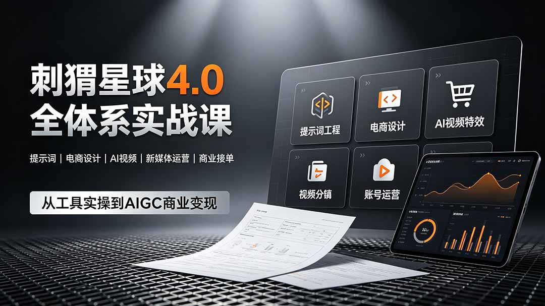 刺猬星球4.0全体系实战课，覆盖提示词工程、电商设计、AI视频特效与新媒体运营，一站式掌握AIGC商业核心技能-聚合项目网