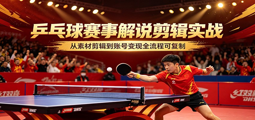乒乓球赛事解说剪辑实战，从素材剪辑到账号变现全流程可复制-聚合项目网