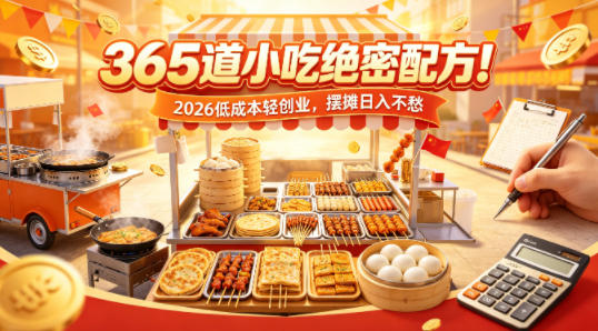365道小吃绝密配方！2026低成本轻创业，摆摊日入不愁-聚合项目网