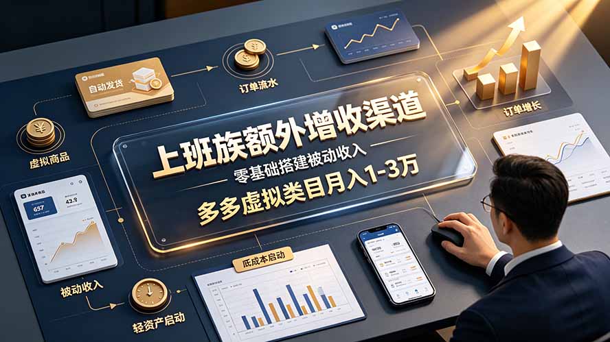 上班族额外增收渠道，零基础搭建被动收入，多多虚拟类目月入 1-3 万-聚合项目网