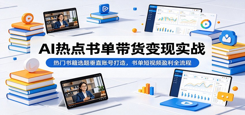 AI热点书单带货变现实战：热门书籍选题垂直账号打造，书单短视频盈利全流程-聚合项目网