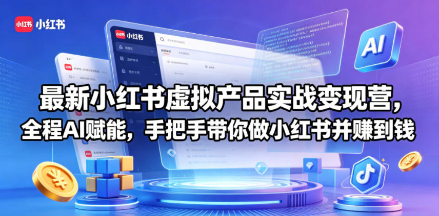 最新小红书虚拟产品实战变现营，全程AI赋能，手把手带你做小红书并赚到钱-聚合项目网