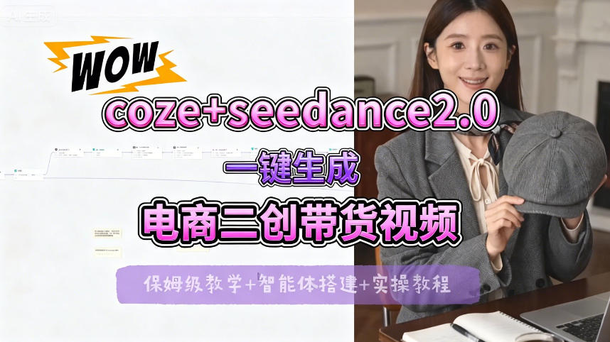 【Coze工作流搭建实操教程】seedance2.0+coze一键生成电商二创带货视频，全流程保姆级教学-聚合项目网