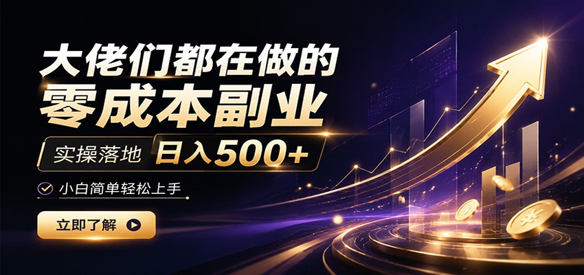 大佬们都在做的零成本副业，实操落地日入500+，小白一秒上手-聚合项目网