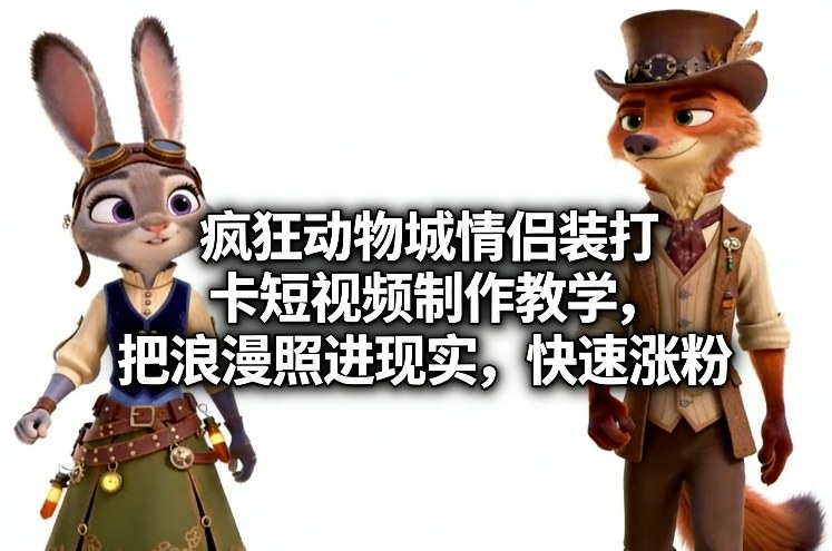 疯狂动物城情侣装打卡短视频制作教学，把浪漫照进现实，快速涨粉-聚合项目网