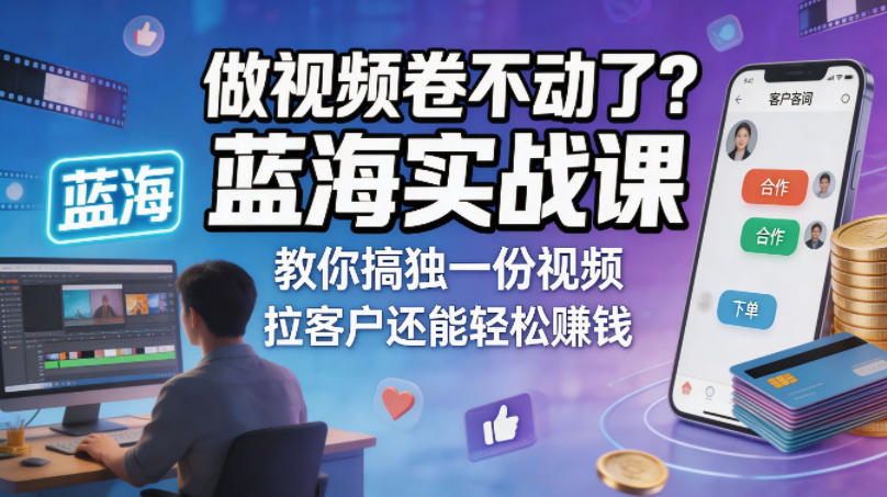 做视频卷不动了？蓝海实战课教你搞独一份视频，拉客户还能轻松賺钱！【原创双语字幕】-聚合项目网
