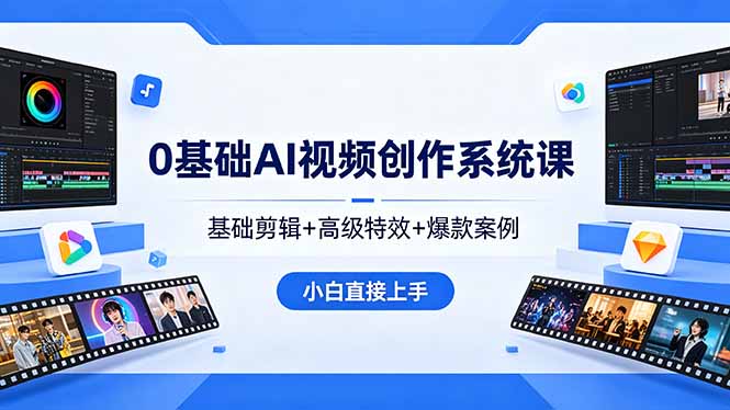 0基础AI视频创作系统课，基础剪辑+高级特效+爆款案例，小白直接上手-聚合项目网