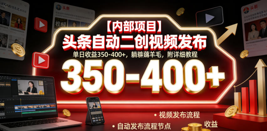 【内部项目】头条自动二创视频发布，单日收益350-400+，躺賺薅羊毛，附详细教程【揭秘】-聚合项目网