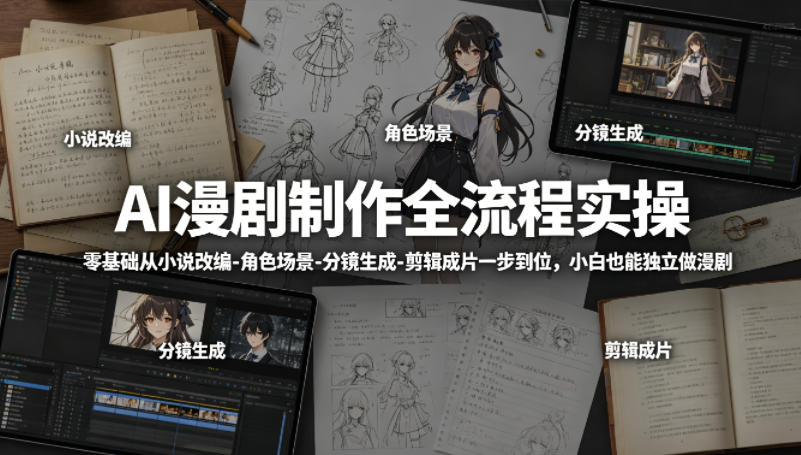 AI漫剧制作全流程实操，零基础从小说改编-角色场景-分镜生成-剪辑成片一步到位，小白也能独立做漫剧-聚合项目网