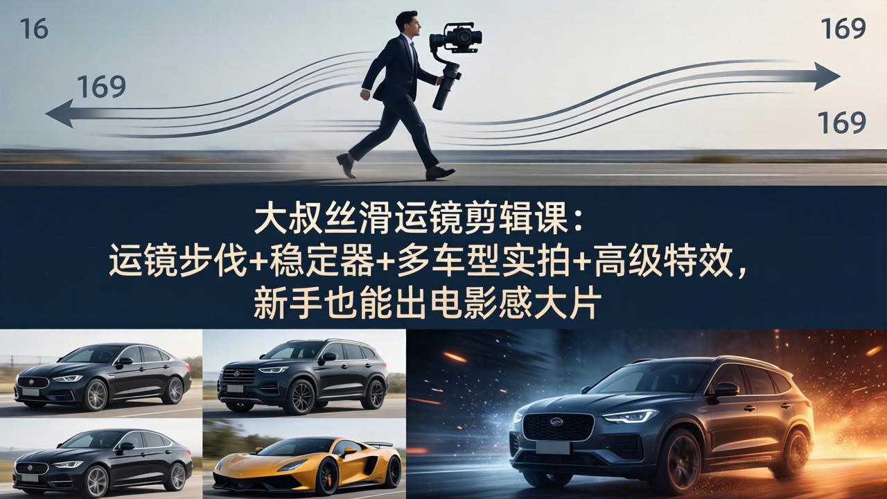 大叔丝滑运镜剪辑课：运镜步伐+稳定器+多车型实拍+高级特效，新手也能出电影感大片-聚合项目网