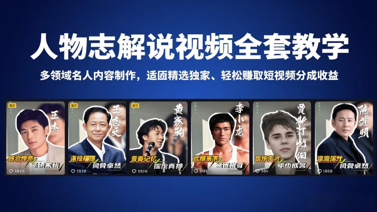 人物志解说视频全套教学，多领域名人内容制作，适配精选独家，轻松赚取短视频分成收益-聚合项目网