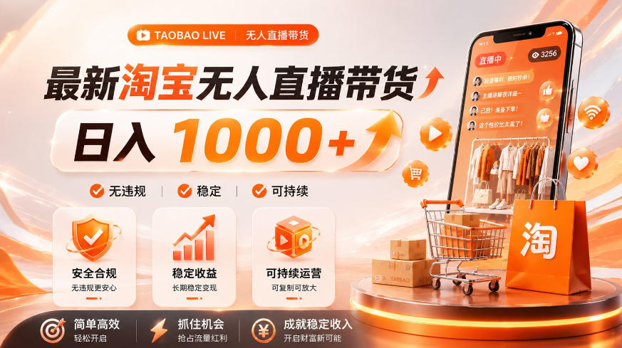 拒绝死工资！淘宝无人直播，让你睡觉都在进账，单设备日入1k+普通人的变现蓝海【揭秘】-聚合项目网