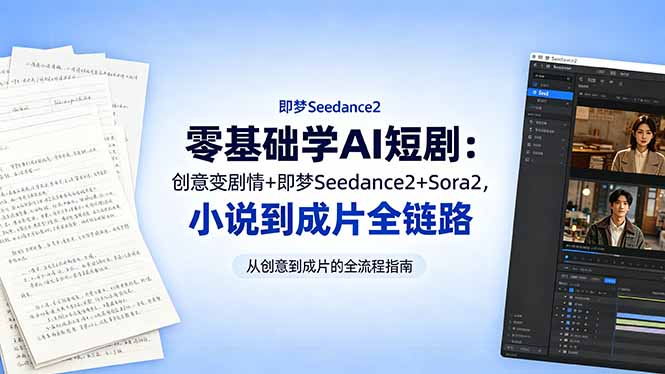 零基础学AI短剧：创意变剧情+即梦Seedance2+Sora2，小说到成片全链路-聚合项目网
