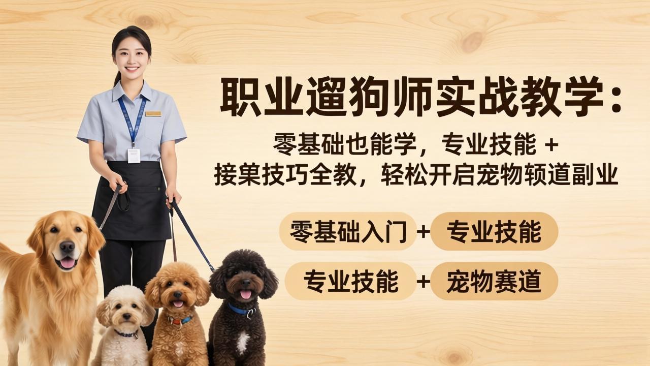 职业遛狗师实战教学：零基础也能学，专业技能 + 接单技巧全教，轻松开启宠物赛道副业-聚合项目网