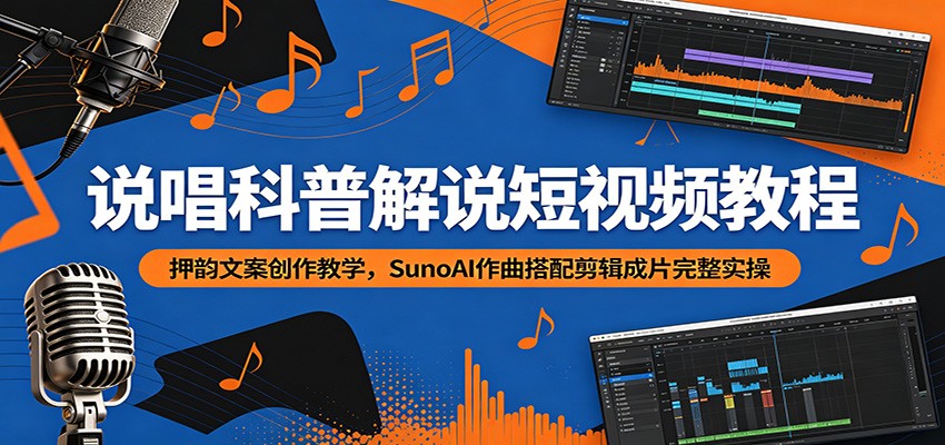 说唱科普解说短视频教程：押韵文案创作教学，SunoAI作曲搭配剪辑成片完整实操-聚合项目网
