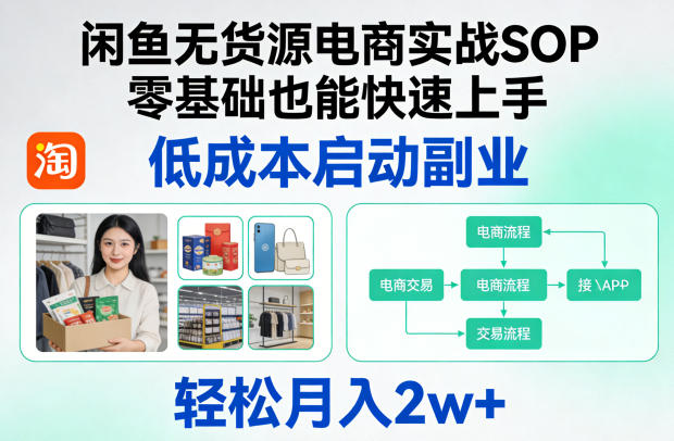 闲鱼无货源电商实战SOP，零基础也能快速上手，低成本启动副业，轻松月入2w+-聚合项目网